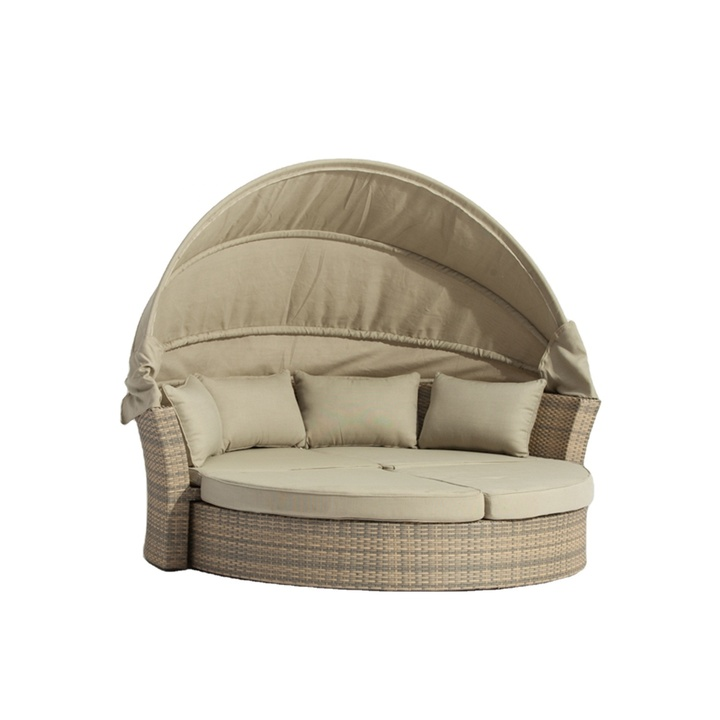 Garden Furniture Rattan Round Bed with Canopy Leisure Wicker Sunbed Daybed