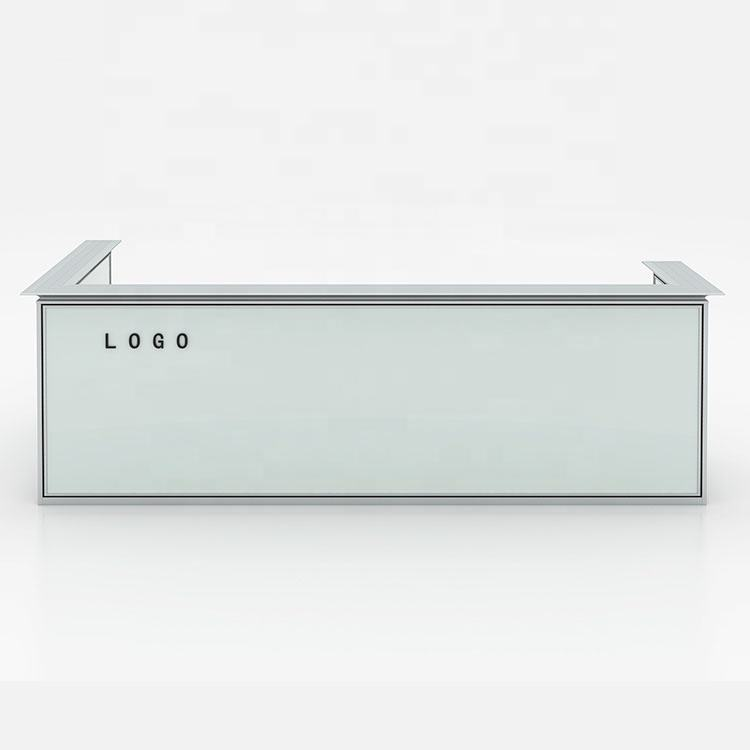 High Quality Aluminum Frame Glass Panel Standard Size l Shape Counter Salon Used Standing White Modern Office Reception Desk