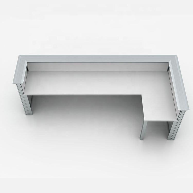 High Quality Aluminum Frame Glass Panel Standard Size l Shape Counter Salon Used Standing White Modern Office Reception Desk