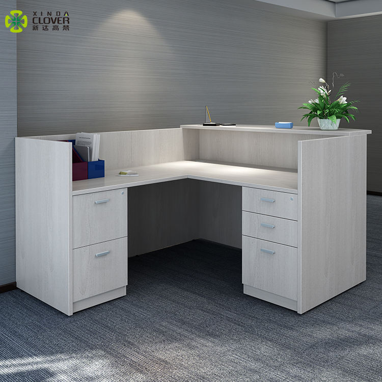 Factory Manufacturer Wooden Office Furniture Small l Shaped White Reception Desk Modern Design