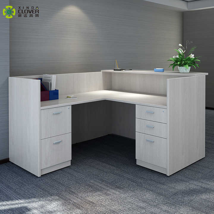 Factory Manufacturer Wooden Office Furniture Small l Shaped White Reception Desk Modern Design