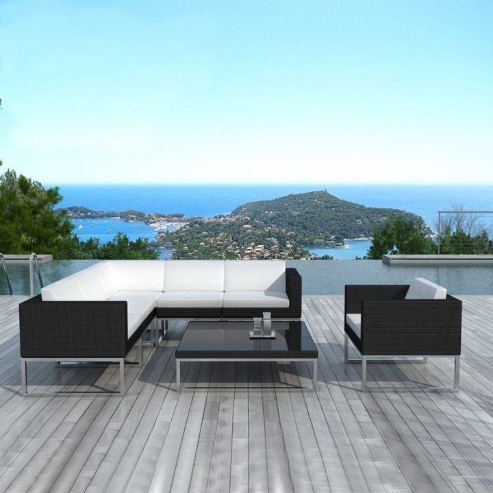 Outdoor Stainless Steel Rattan Woven Table with Six Chairs