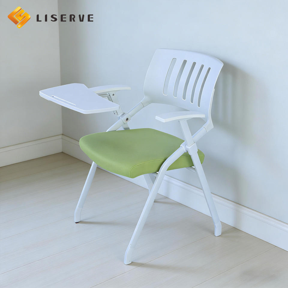 Modern White School Furniture-Classroom Training Chairs Foldable Mesh Conference Presentation Chairs Writing Boards Durable