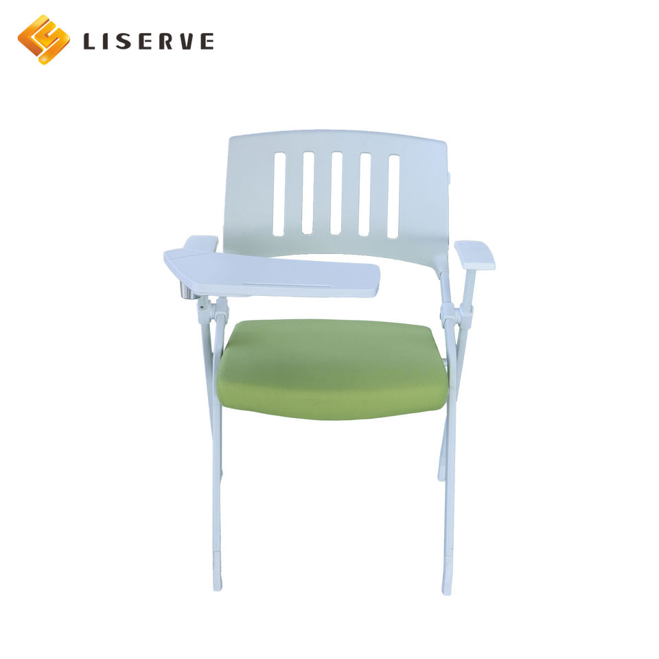 Modern White School Furniture-Classroom Training Chairs Foldable Mesh Conference Presentation Chairs Writing Boards Durable