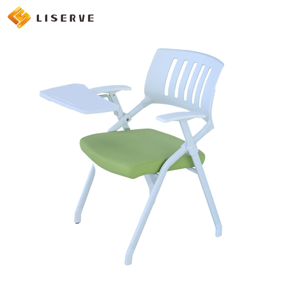 Modern White School Furniture-Classroom Training Chairs Foldable Mesh Conference Presentation Chairs Writing Boards Durable