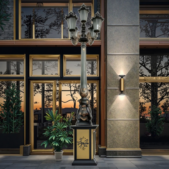 New Retro RGB Color Temperature LED Garden Street Light Solar Aluminum Electric Warm White Brass Landscape Lighting