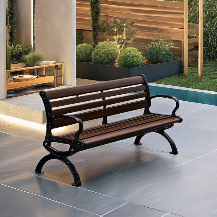 Modern Outdoor Garden Bench Solid Wood Cast Aluminium Urban Furniture for Park Gym Supermarket Hospital-Direct Factory Price