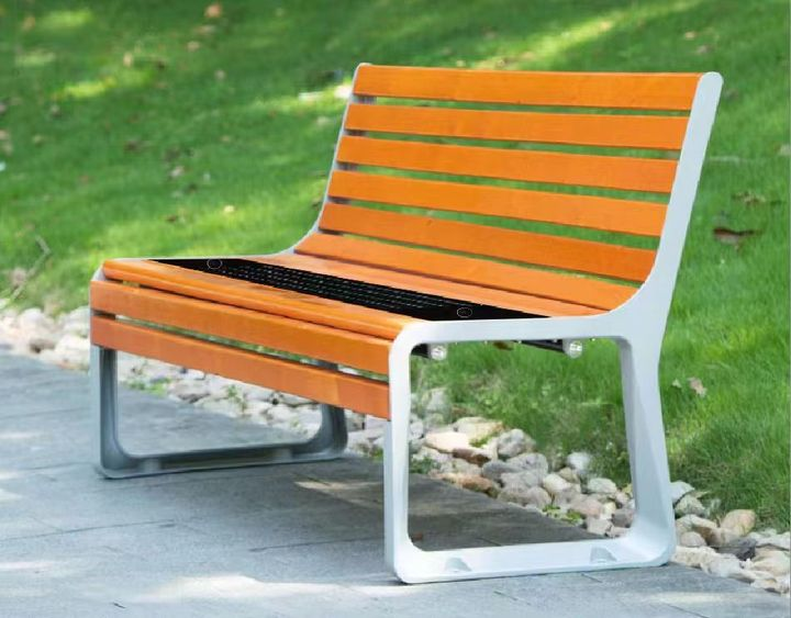 Modern Outdoor Garden Bench Solid Wood Cast Aluminium Urban Furniture for Park Gym Supermarket Hospital-Direct Factory Price