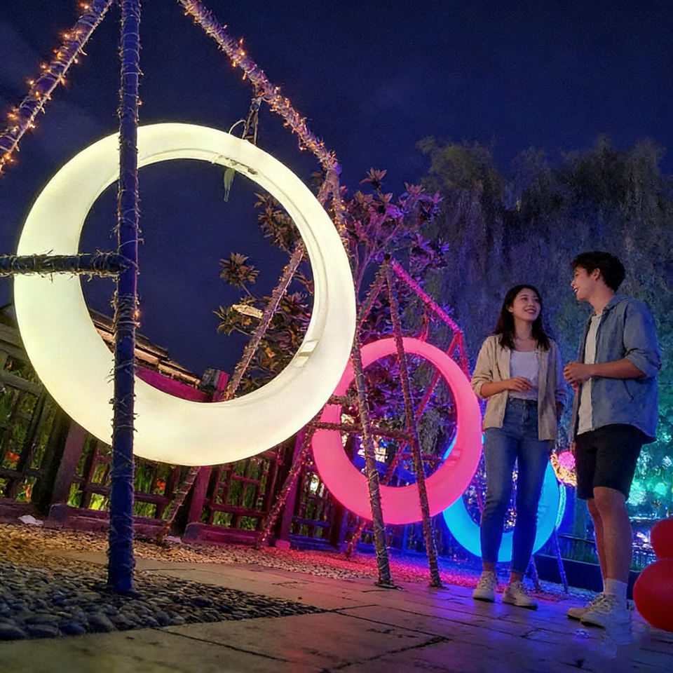 Modern LED Illuminated Plastic Swing Chair for Patio Garden Courtyard or Hotel Contemporary Style Hanging Swing Bench