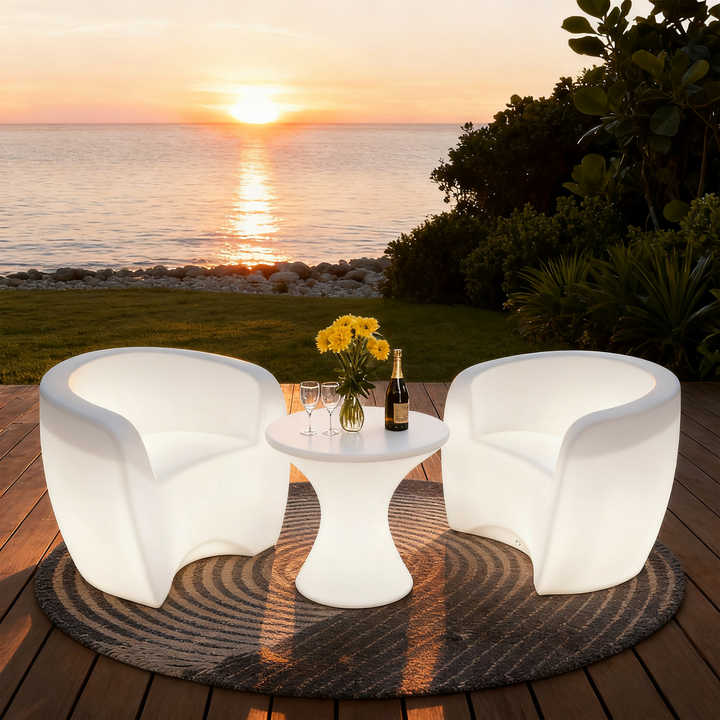 Modern Design 4-Seater Outdoor Dining Table and Chair Combination with IP65 Waterproof Light-Emitting Features