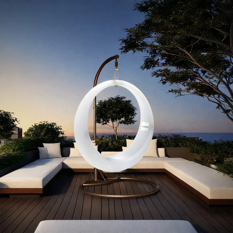 Simple Hanging Vertical Round Moon Ring Swing Chair for Indoor Outdoor Venues for Patios Bedrooms Parks Gardens Living Room
