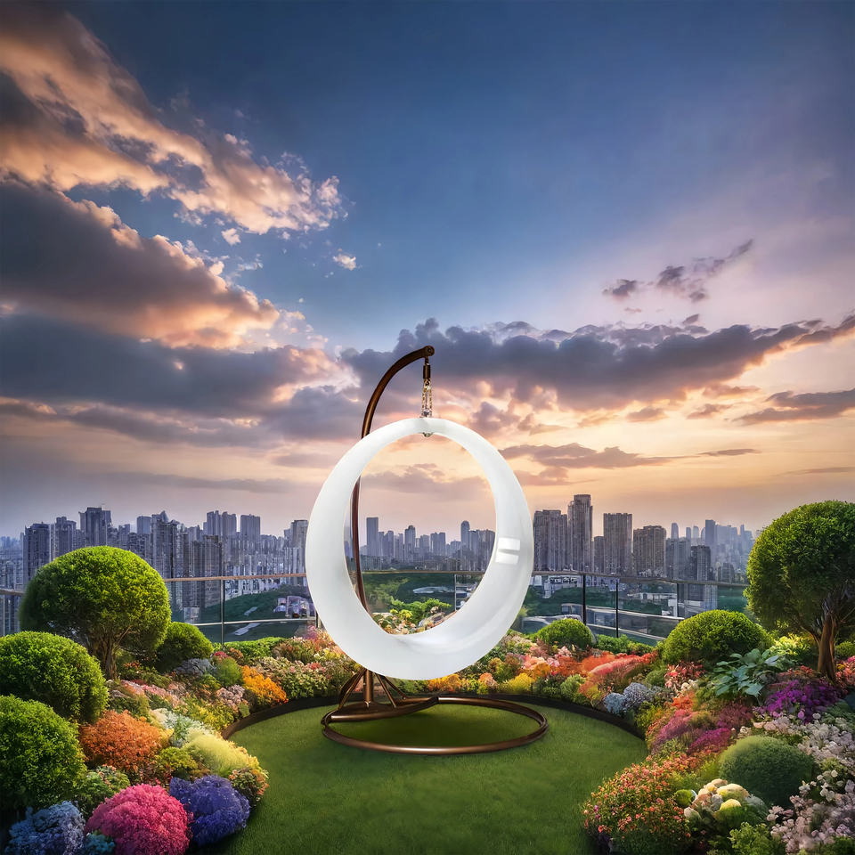 Simple Hanging Vertical Round Moon Ring Swing Chair for Indoor Outdoor Venues for Patios Bedrooms Parks Gardens Living Room