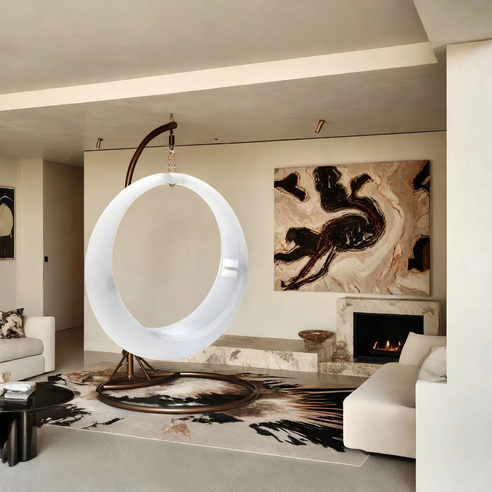 Simple Hanging Vertical Round Moon Ring Swing Chair for Indoor Outdoor Venues for Patios Bedrooms Parks Gardens Living Room