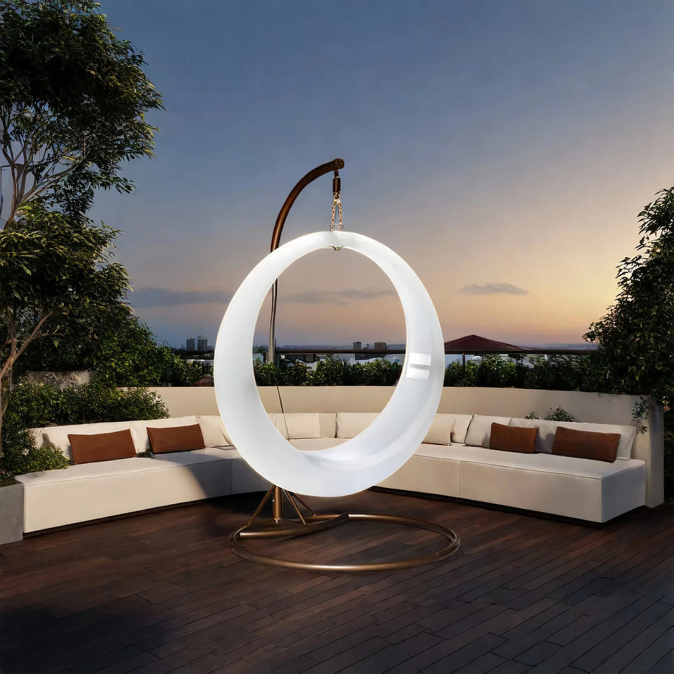 Simple Hanging Vertical Round Moon Ring Swing Chair for Indoor Outdoor Venues for Patios Bedrooms Parks Gardens Living Room