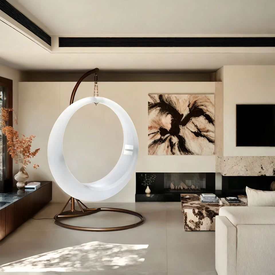 Simple Hanging Vertical Round Moon Ring Swing Chair for Indoor Outdoor Venues for Patios Bedrooms Parks Gardens Living Room