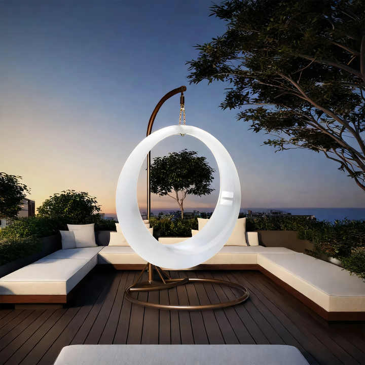 Simple Hanging Vertical Round Moon Ring Swing Chair for Indoor Outdoor Venues for Patios Bedrooms Parks Gardens Living Room