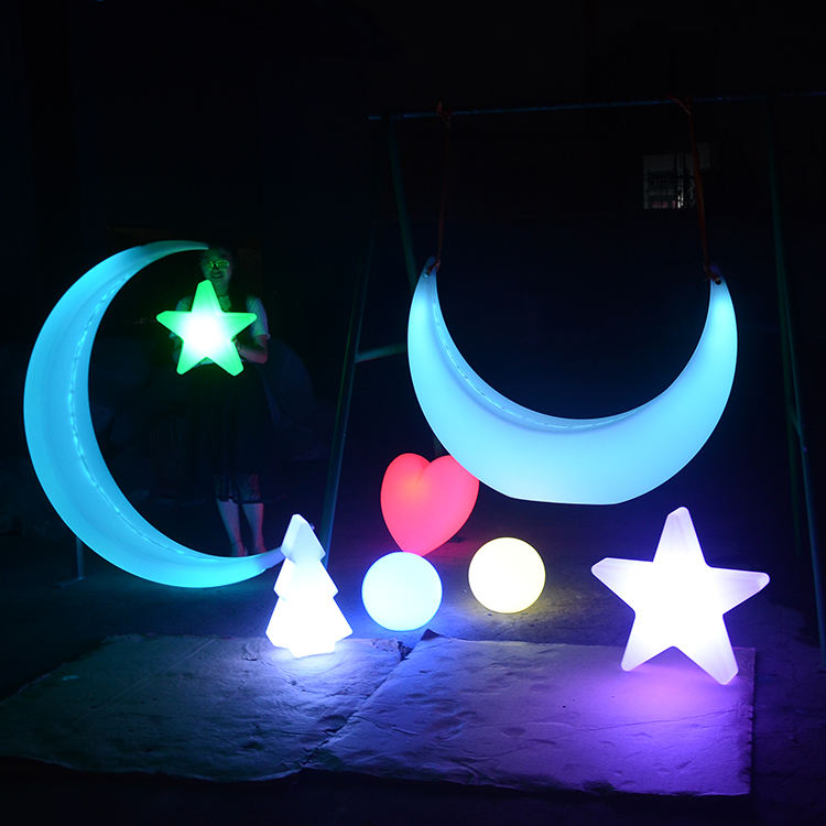 LED Swing Led Chair Twinkle Moon Shaped Stool Courtyard Balcony Garden Glowing Furniture Swing Hanging Moon Chair