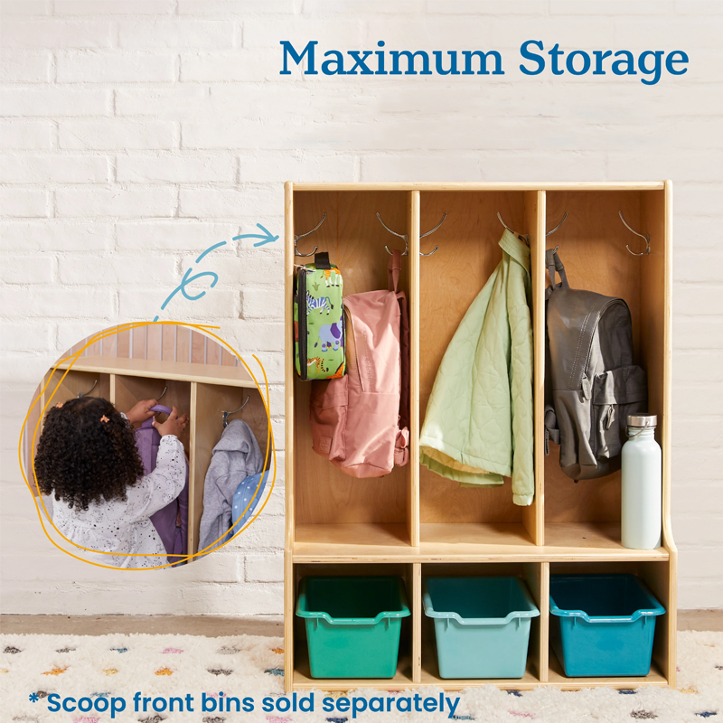 XIHA Preschool Furniture Wholesale Montessori Nursery Furniture Kindergarten Wooden Wall Mounted Coat Locker with 10 Cubbies