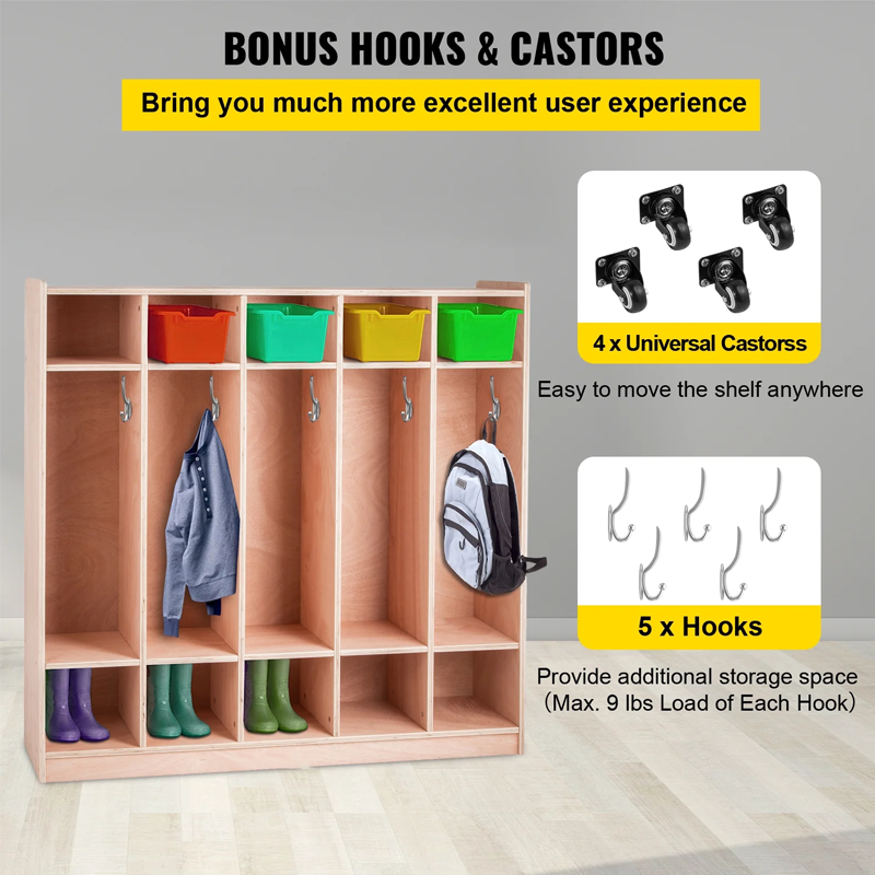 XIHA Preschool Furniture Wholesale Montessori Nursery Furniture Kindergarten Wooden Wall Mounted Coat Locker with 10 Cubbies