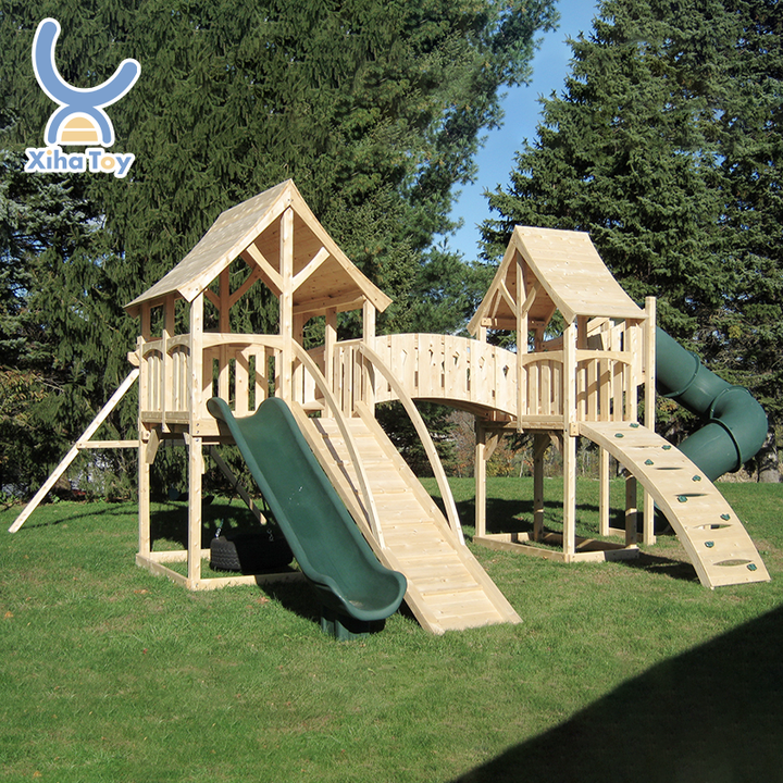 Manufacturer Indoor/Outdoor Wooden Swing Slide Combination Set Kindergarten Preschool Children's Play Structures Climbers