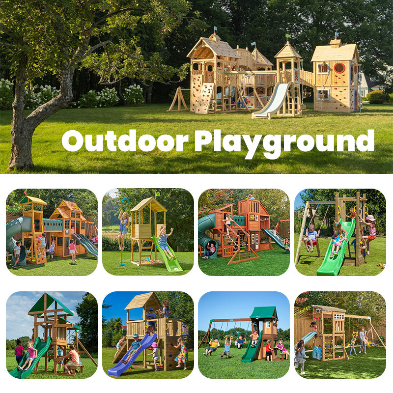 Outdoor Children Playground Equipment Set Wooden Montessori Kindergarten Naturally Kid-Friendly Playground With Stairs and Slide