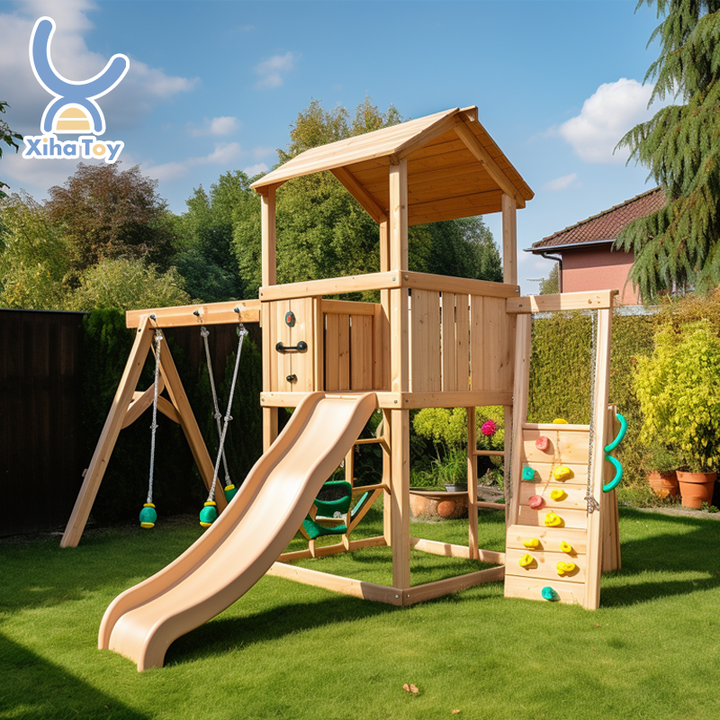 XIHA Outdoor Play-Wooden Climbing Frame Slide Swing Set KindergartenOutdoor Playground for Children Play Set