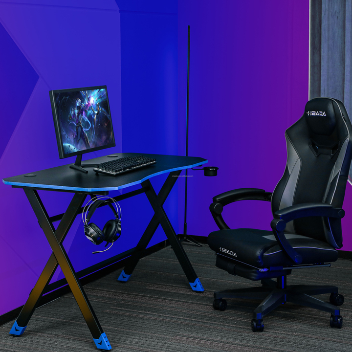 Foldable Gaming Desk - Internet Cafe Style, Anti-Glare Surface, Space-Saving Design