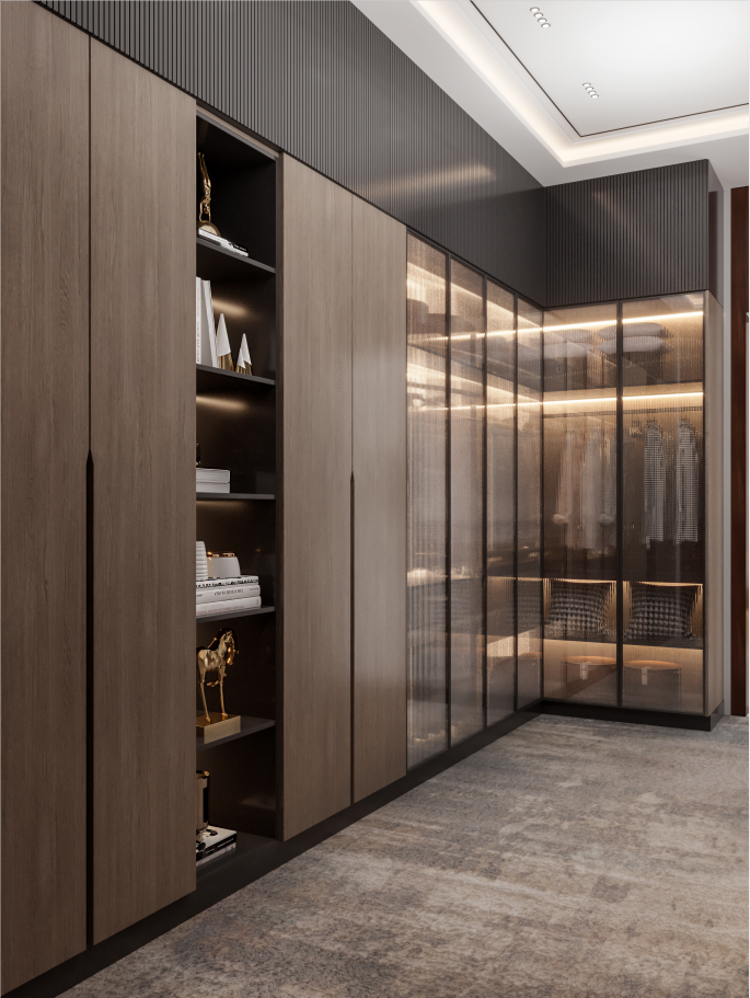 Modern Custom-Made Luxury MDF Glass Wardrobe Closet Adjustable Shelves Light Dining Bedroom Storage Furniture
