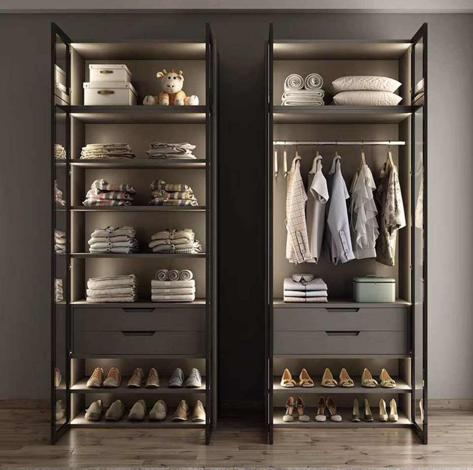 Modern Custom-Made Luxury MDF Glass Wardrobe Closet Adjustable Shelves Light Dining Bedroom Storage Furniture