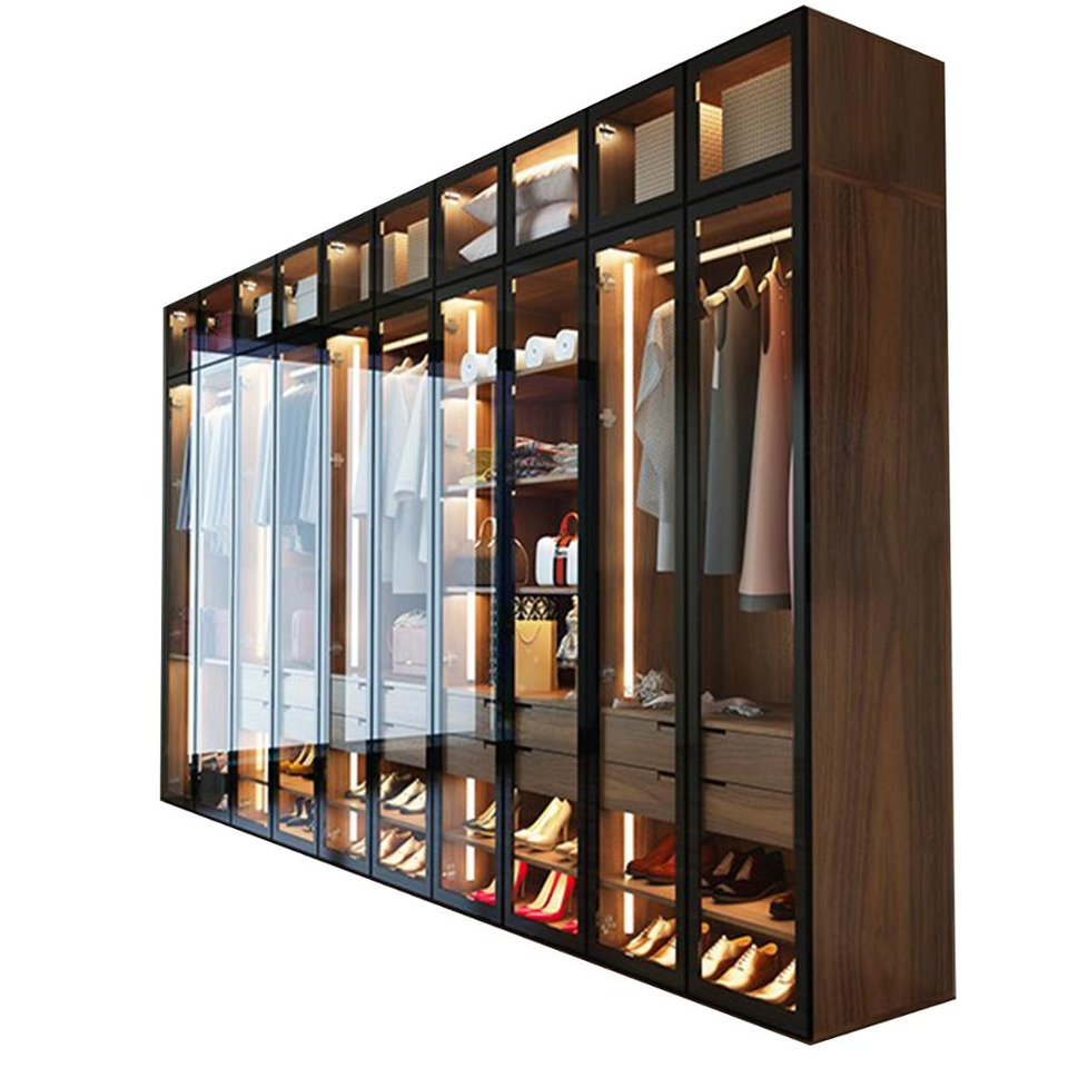 Home Luxury Custom Closet Wardrobe With Doors European Modern Style Grain Wood Closet Bedroom Wardrobe Cabinet
