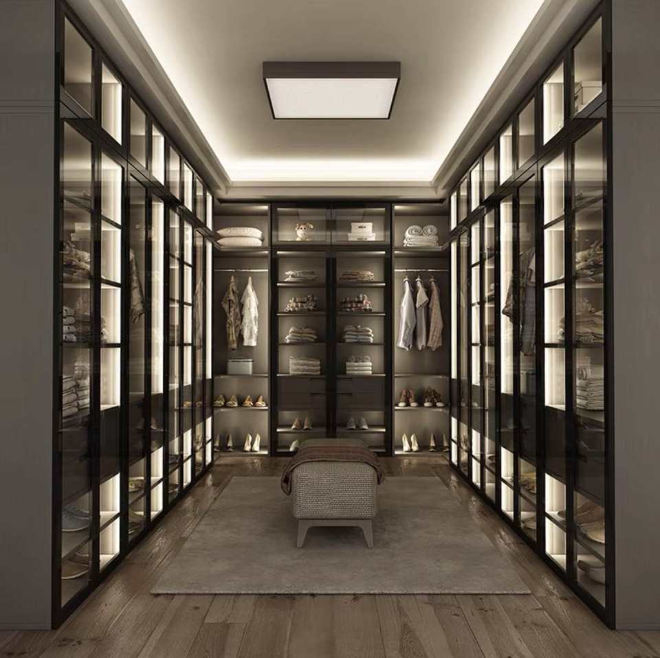 Home Luxury Custom Closet Wardrobe With Doors European Modern Style Grain Wood Closet Bedroom Wardrobe Cabinet