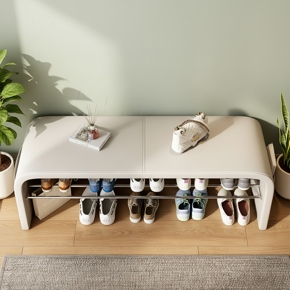 Modern Leather Extendable Sizes Shoe Changing Stool Shoe Rack Bench Room Living Room Entryway