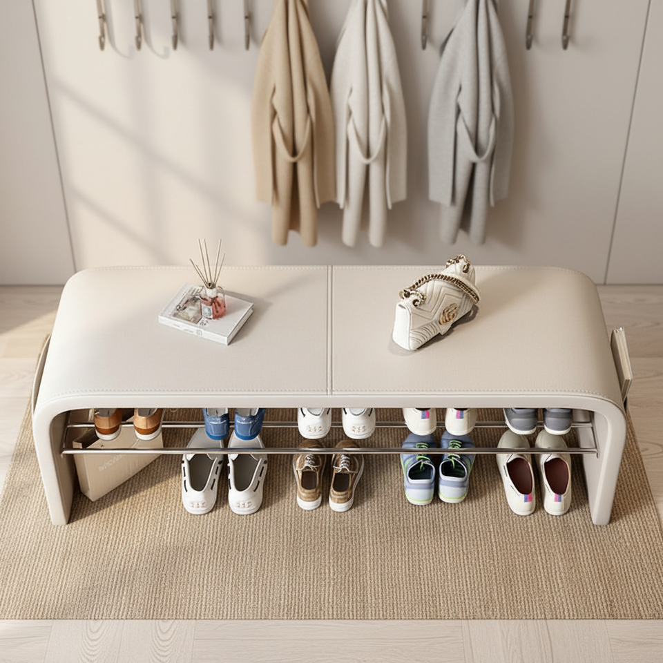 Modern Leather Extendable Sizes Shoe Changing Stool Shoe Rack Bench Room Living Room Entryway