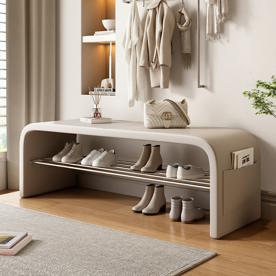 Modern Leather Extendable Sizes Shoe Changing Stool Shoe Rack Bench Room Living Room Entryway