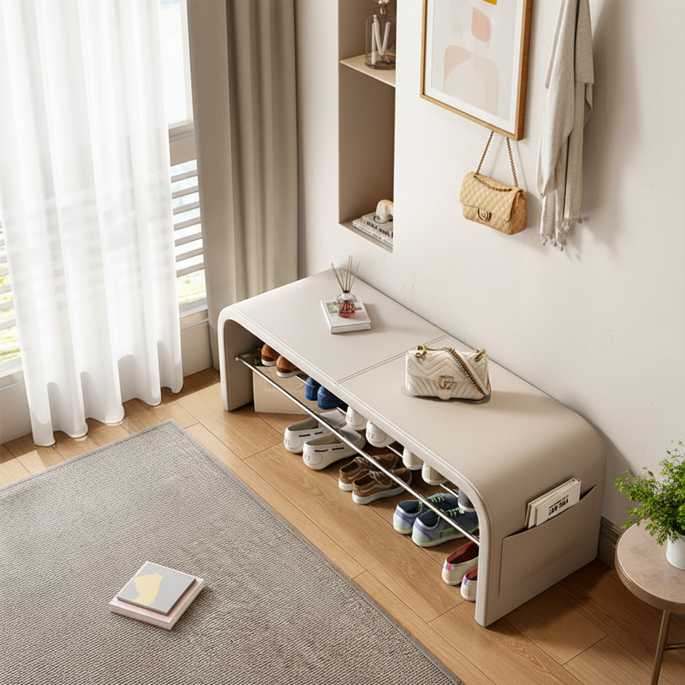 Modern Leather Extendable Sizes Shoe Changing Stool Shoe Rack Bench Room Living Room Entryway