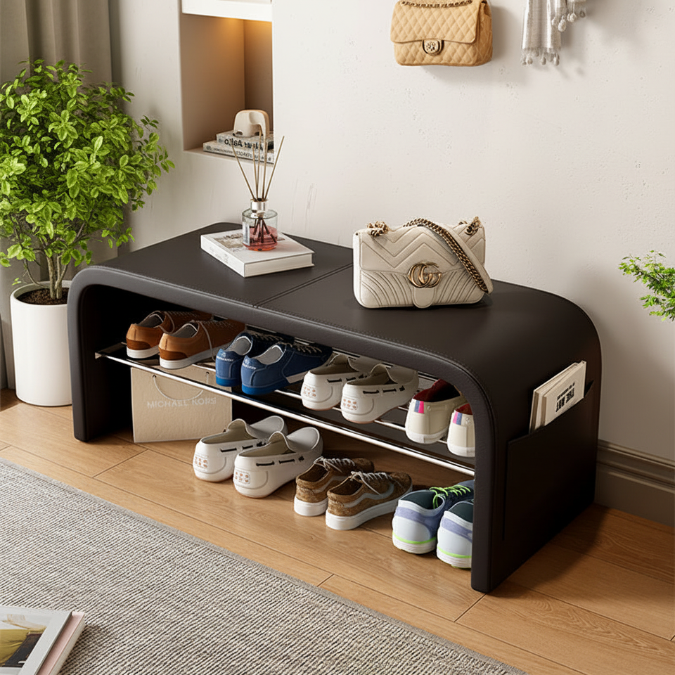 Modern Leather Extendable Sizes Shoe Changing Stool Shoe Rack Bench Room Living Room Entryway