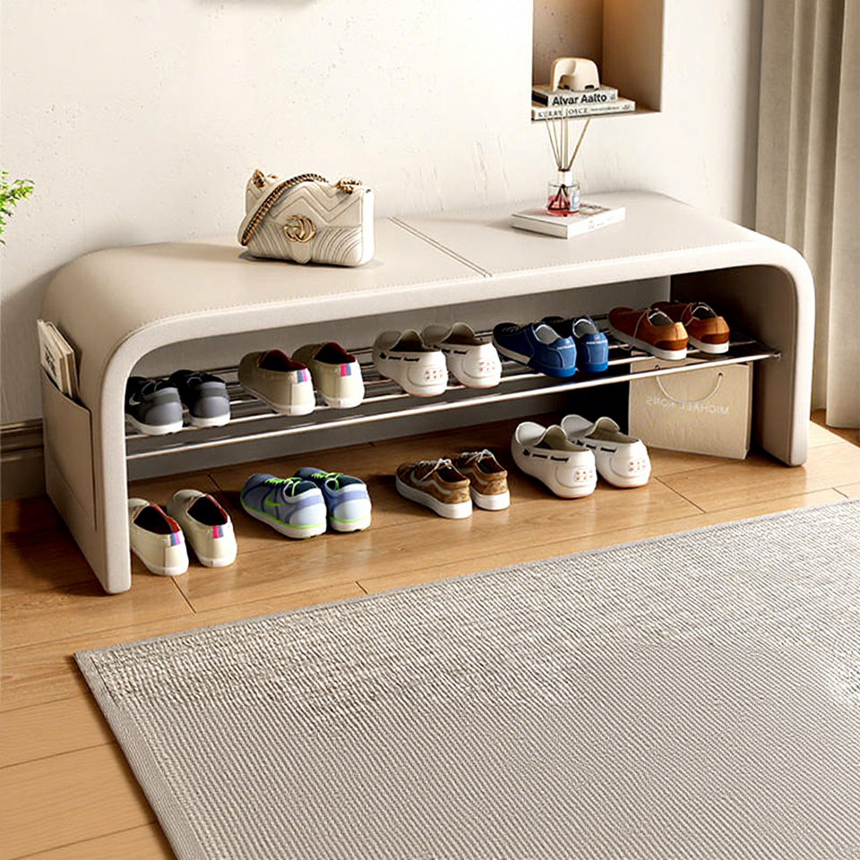 Modern Leather Extendable Sizes Shoe Changing Stool Shoe Rack Bench Room Living Room Entryway