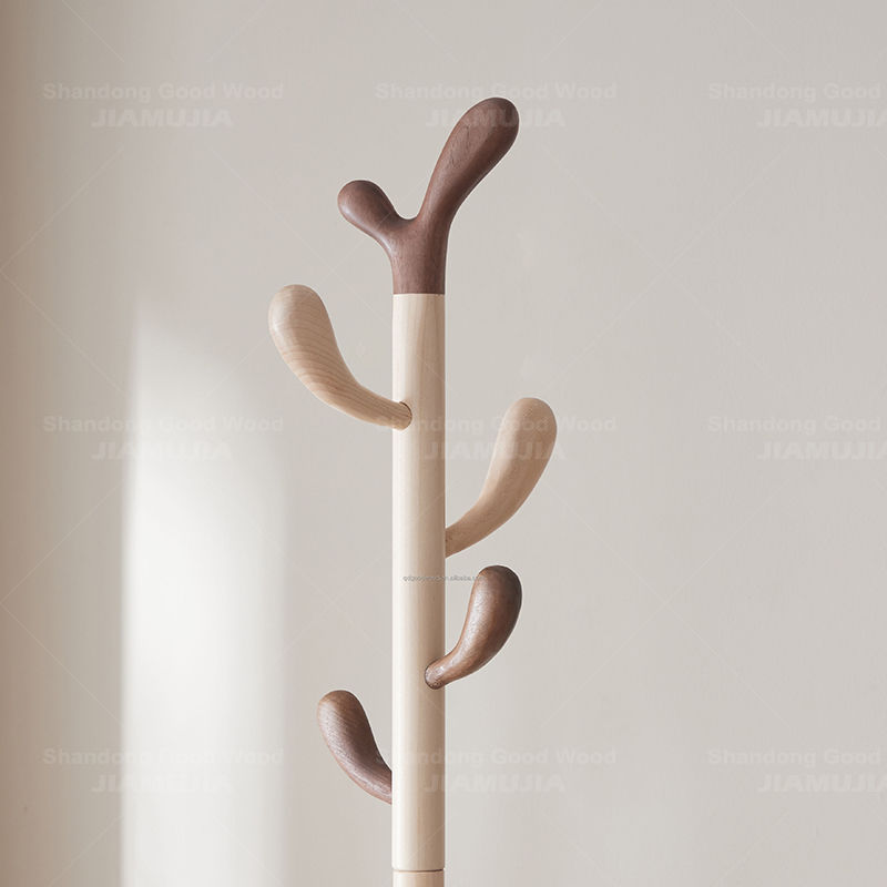 Contemporary Design Wooden Floor Standing Coat Rack with 6 Hooks Eco-Friendly Home Furniture for Bedroom & Living Room
