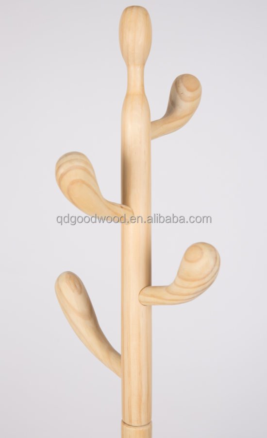 Contemporary Design Wooden Floor Standing Coat Rack with 6 Hooks Eco-Friendly Home Furniture for Bedroom & Living Room