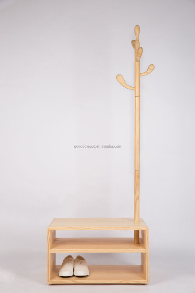 Contemporary Design Wooden Floor Standing Coat Rack with 6 Hooks Eco-Friendly Home Furniture for Bedroom & Living Room