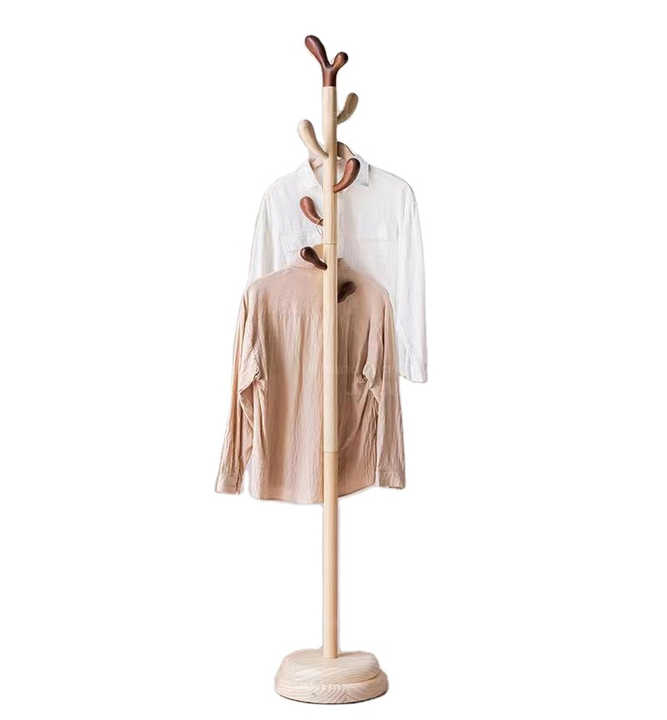 Contemporary Design Wooden Floor Standing Coat Rack with 6 Hooks Eco-Friendly Home Furniture for Bedroom & Living Room
