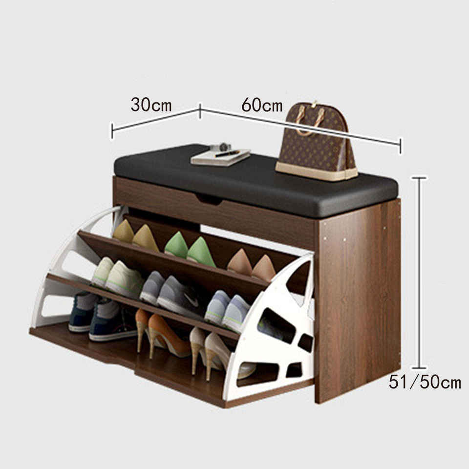 Modern Wooden Flip Shoe Cabinet Soft Padded Seat Storage Organizer Foldable Durable Eco-Friendly Home Furniture Space Saving 3