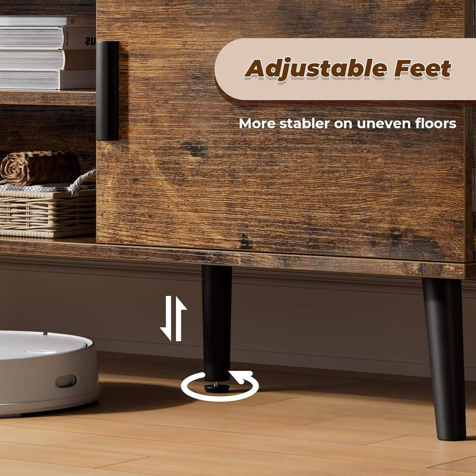 TV Stand, Entertainment Center with Adjustable Shelf, 2 Cabinets, TV Console Table, Media Console, Solid Wood Feet, Cord Holes