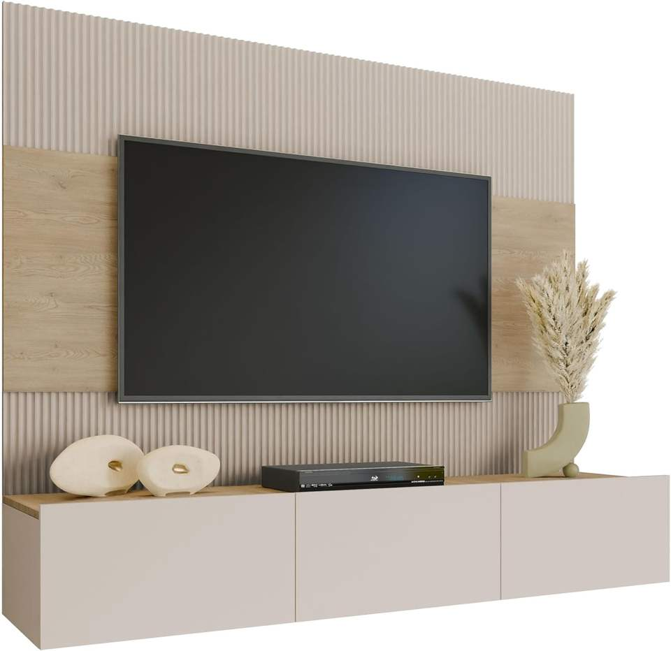 Wall Unit with Wall Panels and TV Lowboard, Acoustic Panels, TV Cabinet, Media Wall, TV Lowboard Living Room Furniture Modern
