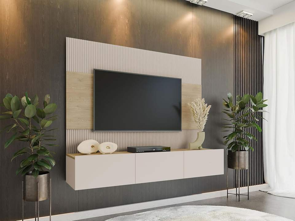 Wall Unit with Wall Panels and TV Lowboard, Acoustic Panels, TV Cabinet, Media Wall, TV Lowboard Living Room Furniture Modern