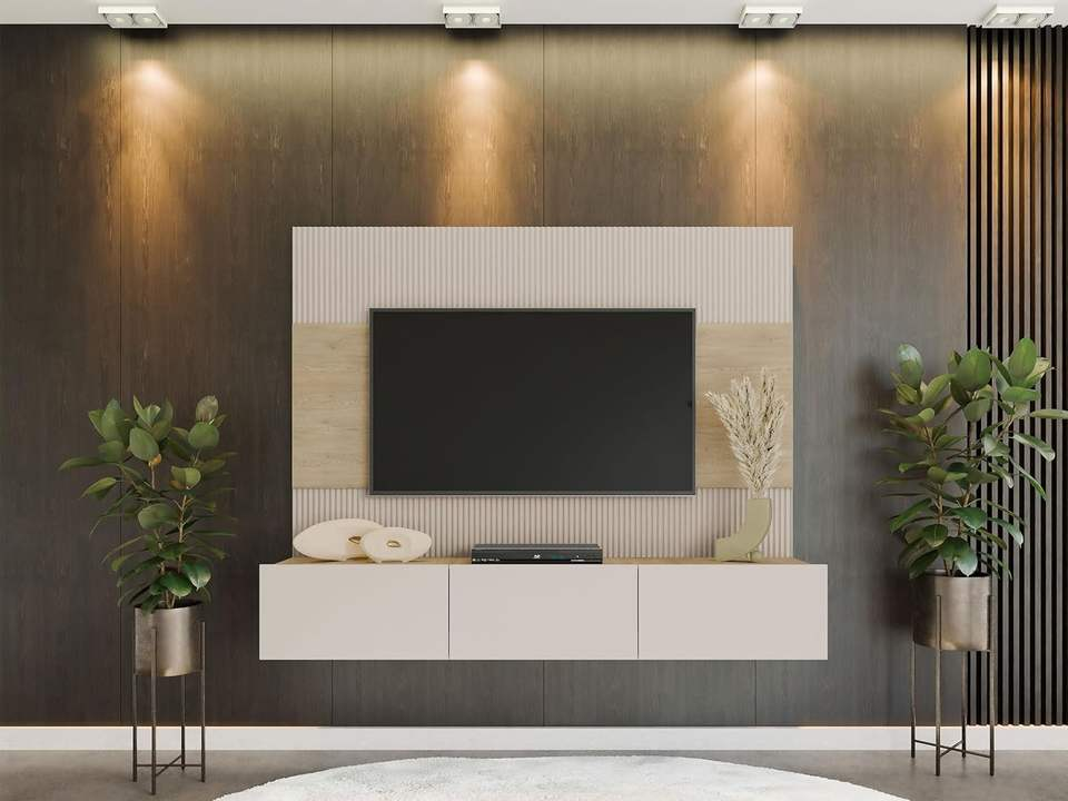 Wall Unit with Wall Panels and TV Lowboard, Acoustic Panels, TV Cabinet, Media Wall, TV Lowboard Living Room Furniture Modern