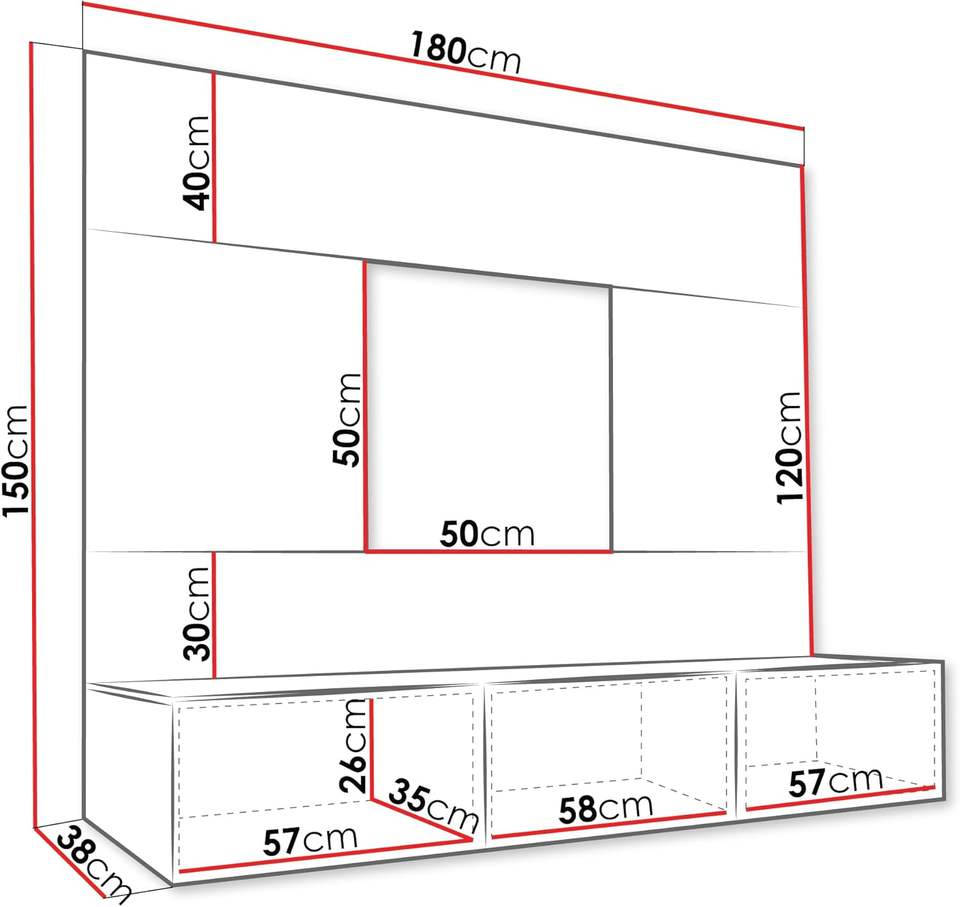 Wall Unit with Wall Panels and TV Lowboard, Acoustic Panels, TV Cabinet, Media Wall, TV Lowboard Living Room Furniture Modern