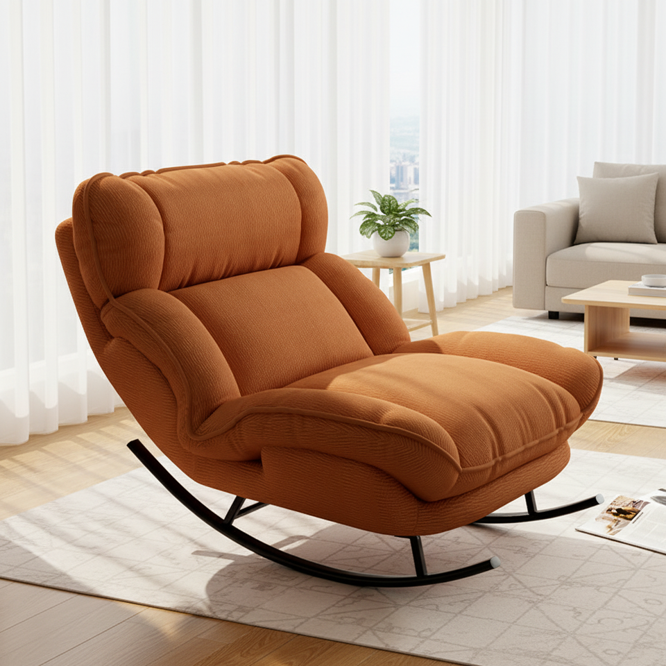 Lazy Sofa Rocking Chair Adult Balcony Home Leisure Chair Reclining Style Chair with Thick Cushion