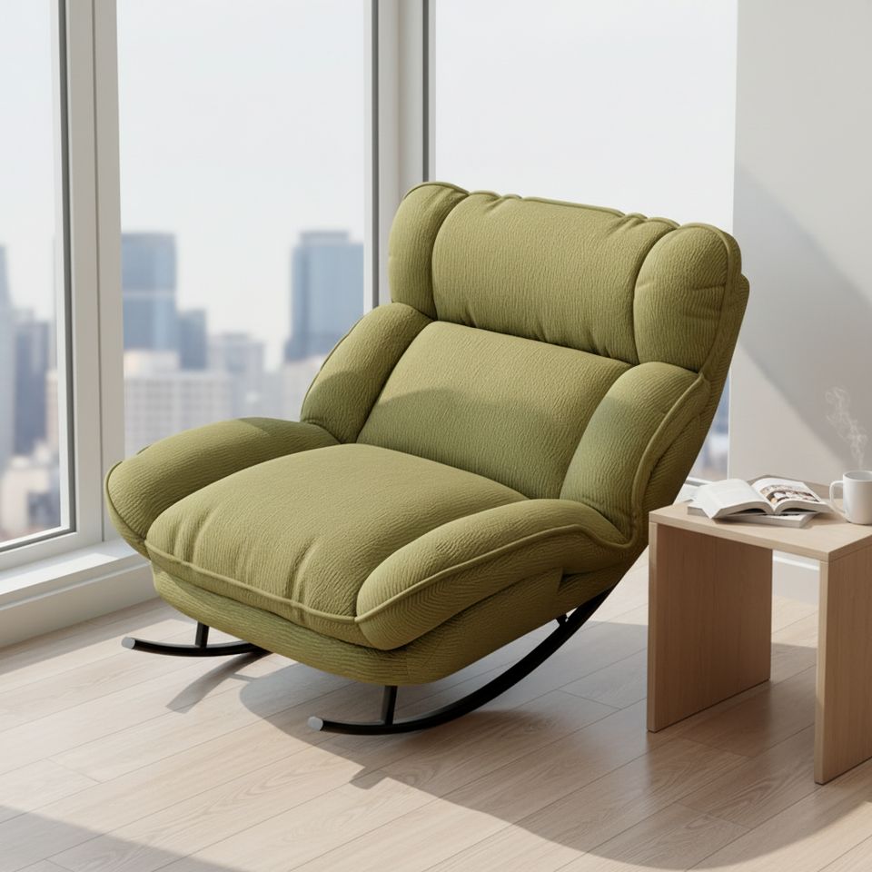 Lazy Sofa Rocking Chair Adult Balcony Home Leisure Chair Reclining Style Chair with Thick Cushion