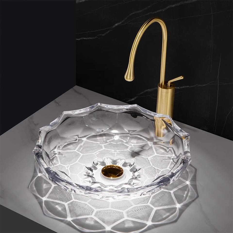 Luxury Crystal Glass Sink Bathroom Colorful Diamond Vessel Art Tempered Glass Wash Basin